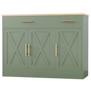 Shintenchi Modern Farmhouse Sideboard Buffet Cabinet with Storage with 3 Doors,42" Barn Doors Buffet Cabinet with Storage, Wood Coffee Bar Cabinets with Adjustable Shelf for Kitchen Living Room,Green