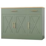 Shintenchi Modern Farmhouse Sideboard Buffet Cabinet with Storage with 3 Doors,42" Barn Doors Buffet Cabinet with Storage, Wood Coffee Bar Cabinets with Adjustable Shelf for Kitchen Living Room,Green