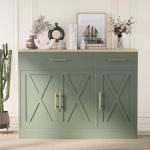 Shintenchi Modern Farmhouse Sideboard Buffet Cabinet with Storage with 3 Doors,42" Barn Doors Buffet Cabinet with Storage, Wood Coffee Bar Cabinets with Adjustable Shelf for Kitchen Living Room,Green