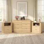 SOARMOTE 3-Piece Bedroom Furniture Set, Modern Fluted 6 Drawer Dresser & 2-Drawer Nightstands,Mid-Century Wood Storage Cabinet Set n for Bedroom, Hallway (Natural)