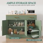 Shintenchi Modern Farmhouse Sideboard Buffet Cabinet with Storage with 3 Doors,42" Barn Doors Buffet Cabinet with Storage, Wood Coffee Bar Cabinets with Adjustable Shelf for Kitchen Living Room,Green