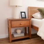 Plank+Beam Classic Solid Wood Nightstand with Drawer & Shelf, New Zealand Pine Bedside Table, Dovetail Drawer, Pecan Finish