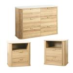 SOARMOTE 3-Piece Bedroom Furniture Set, Modern Fluted 6 Drawer Dresser & 2-Drawer Nightstands,Mid-Century Wood Storage Cabinet Set n for Bedroom, Hallway (Natural)