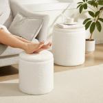 Royal Windsor Boucle Round Ottoman with Storage Set of 2,Small Foot Stool Ottoman for Living Room, Small Coffee Table,Vanity Stool with Storage for Bedroom, White