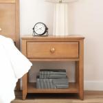 Plank+Beam Classic Solid Wood Nightstand with Drawer & Shelf, New Zealand Pine Bedside Table, Dovetail Drawer, Pecan Finish