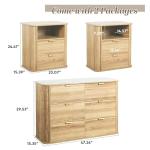 SOARMOTE 3-Piece Bedroom Furniture Set, Modern Fluted 6 Drawer Dresser & 2-Drawer Nightstands,Mid-Century Wood Storage Cabinet Set n for Bedroom, Hallway (Natural)