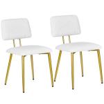 VECELO Dining Chairs Set of 2, Modern Upholstered Kitchen Chairs with Faux Leather Cushion Seat & Metal Legs for Kitchen, Living Room, Tufted Backrest Design, White