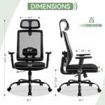 Meilocar Ergonomic Office Chair Mesh High Back, Office Desk Chair with Adjustable Lumbar Support, Rolling Work Chairs with Wheels and 3D Headrest, Black