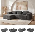 zzlay Modular Sectional L-Shaped Sofa with Deep Seat, Modern Boneless Comfy Corduroy Fluffy Couch with Side Pockets and Anti-Slip & Floor-Friendly Bottom for Living Room, No Assembly, Dark Grey