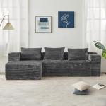 zzlay Modular Sectional L-Shaped Sofa with Deep Seat, Modern Boneless Comfy Corduroy Fluffy Couch with Side Pockets and Anti-Slip & Floor-Friendly Bottom for Living Room, No Assembly, Dark Grey