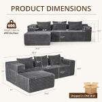 zzlay Modular Sectional L-Shaped Sofa with Deep Seat, Modern Boneless Comfy Corduroy Fluffy Couch with Side Pockets and Anti-Slip & Floor-Friendly Bottom for Living Room, No Assembly, Dark Grey