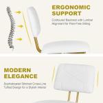 VECELO Dining Chairs Set of 2, Modern Upholstered Kitchen Chairs with Faux Leather Cushion Seat & Metal Legs for Kitchen, Living Room, Tufted Backrest Design, White