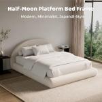 RECCI AirFrame Half-Moon Upholstered King Platform Bed Frame, Velvet Curved Arched Base with Headboard, 5 Inch Fully Round Cushioned Foam, No Box Spring Needed, Easy Assembly