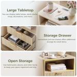 IRONCK Fluted Night Stand Set of 2, Modern Nightstand with Charging Station, Drawers and Open Shelves - Bedside Table Wood Side Table Set for Bedroom, Oak