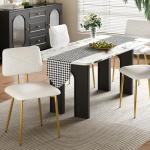 VECELO Dining Chairs Set of 2, Modern Upholstered Kitchen Chairs with Faux Leather Cushion Seat & Metal Legs for Kitchen, Living Room, Tufted Backrest Design, White