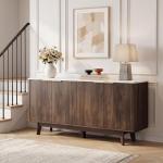 Homiflex Buffet Cabinet with Storage, 63 Inch Sideboard Cabinet with Curved Corner, 4 Doors, Adjustable Shelves, Modern Coffee Bar Cabinet for Kitchen, Living Room, Curved Profile Design, Brown