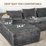 zzlay Modular Sectional L-Shaped Sofa with Deep Seat, Modern Boneless Comfy Corduroy Fluffy Couch with Side Pockets and Anti-Slip & Floor-Friendly Bottom for Living Room, No Assembly, Dark Grey