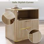 IRONCK Fluted Night Stand Set of 2, Modern Nightstand with Charging Station, Drawers and Open Shelves - Bedside Table Wood Side Table Set for Bedroom, Oak