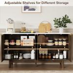 Homiflex Buffet Cabinet with Storage, 63 Inch Sideboard Cabinet with Curved Corner, 4 Doors, Adjustable Shelves, Modern Coffee Bar Cabinet for Kitchen, Living Room, Curved Profile Design, Brown