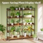 Huuger 5 Tier Bookshelf, Display Bookshelf with 10 Open Shelves and Raised Baffle, 47.2 Inch Straight Wide Bookcase with Metal Frame and Wooden Board, Adjustable Feet, Rustic Brown