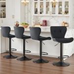 Sweetcrispy Modern Bar Stools Set of 4, Adjustable Faux Leather Upholstered Swivel Bar Stools, Counter Height Bar Chairs with Back for Kitchen Island, Black