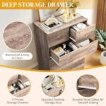 Karl home Dresser for Bedroom, Modern Wood Dresser Chest of Drawers, Bedroom Dressers Nightstand, Anti-Tipping Device, Rose Gold Metal Handle, Living Room, Hallway, Office (Grey-6 Drawer)