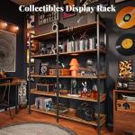 Huuger 5 Tier Bookshelf, Display Bookshelf with 10 Open Shelves and Raised Baffle, 47.2 Inch Straight Wide Bookcase with Metal Frame and Wooden Board, Adjustable Feet, Rustic Brown