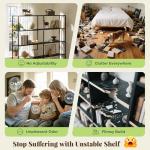 Huuger 5 Tier Bookshelf, Display Bookshelf with 10 Open Shelves and Raised Baffle, 47.2 Inch Straight Wide Bookcase with Metal Frame and Wooden Board, Adjustable Feet, Rustic Brown