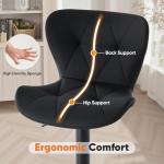 Sweetcrispy Modern Bar Stools Set of 4, Adjustable Faux Leather Upholstered Swivel Bar Stools, Counter Height Bar Chairs with Back for Kitchen Island, Black