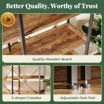 Huuger 5 Tier Bookshelf, Display Bookshelf with 10 Open Shelves and Raised Baffle, 47.2 Inch Straight Wide Bookcase with Metal Frame and Wooden Board, Adjustable Feet, Rustic Brown