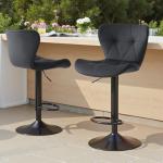 Sweetcrispy Modern Bar Stools Set of 4, Adjustable Faux Leather Upholstered Swivel Bar Stools, Counter Height Bar Chairs with Back for Kitchen Island, Black