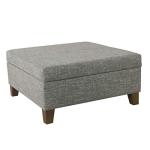 HomePop Square Storage Ottoman with Wood Legs, Slate Gray