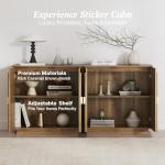 BELLEZE Set of 2 Modular Fluted Sideboard Buffet Cabinet with Storage, Mid-Century Modern Console Table with Symmetrical Arched Doors, Credenza for Dining Room, Kitchen and Living Room, Caramel Brown