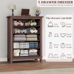 GarveeHome 5 Dresser for Bedroom, 41.3 in Tall Vertical Drawer Dresser with Large Storage, Freestanding Wooden Closet Chest for Bedroom, Living Room, Walnut