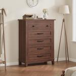 GarveeHome 5 Dresser for Bedroom, 41.3 in Tall Vertical Drawer Dresser with Large Storage, Freestanding Wooden Closet Chest for Bedroom, Living Room, Walnut