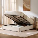 ModernMate Queen Lift Up Storage Bed Frame, Upholstered Bed Frame with Adjustable Headboard, Oeko-TEX Chenille Fabric, Hydraulic Lift Storage Bed, No Box Spring Needed, Wooden Slat Support, Beige