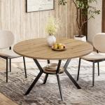 MECHYIN 42 Inch Round Dining Table for 2–4, Farmhouse Round Kitchen Table with Storage Shelf, Pedestal Dining Table, Wood Top & Metal Base, Small Space Table for Apartment, Dining Room