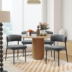 DUMOS Dining Chairs Set of 4, Mid Century Modern Chair Round Upholstered Curved Backrest, Kitchen Vanity Living Room Chairs with Black Metal Legs, Grey