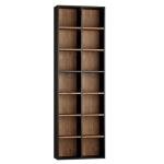 FOTOSOK 71'' Tall Bookshelf with 14 Cubes, 7 Tier Double Wide Wood Bookshelf with 6 Adjustable Shelves, 19.6" Narrow Bookcase DVD/CD Media Storage, Space Saving Display Shelf Cabinet, Black/Brown