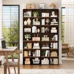 FOTOSOK 71'' Tall Bookshelf with 14 Cubes, 7 Tier Double Wide Wood Bookshelf with 6 Adjustable Shelves, 19.6" Narrow Bookcase DVD/CD Media Storage, Space Saving Display Shelf Cabinet, Black/Brown
