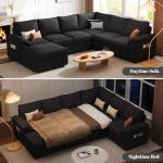 SUAWY 108 Inch Modular Sectional Sofa with Pull Out Bed, U Shaped 7 Seat Sectional Sleeper Sofa with Storage, Sectional Couches for Living Room,Cloud Modular Couch, Removable Sofa Cover, Black