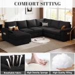 SUAWY 108 Inch Modular Sectional Sofa with Pull Out Bed, U Shaped 7 Seat Sectional Sleeper Sofa with Storage, Sectional Couches for Living Room,Cloud Modular Couch, Removable Sofa Cover, Black