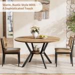 MECHYIN 42 Inch Round Dining Table for 2–4, Farmhouse Round Kitchen Table with Storage Shelf, Pedestal Dining Table, Wood Top & Metal Base, Small Space Table for Apartment, Dining Room