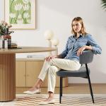 DUMOS Dining Chairs Set of 4, Mid Century Modern Chair Round Upholstered Curved Backrest, Kitchen Vanity Living Room Chairs with Black Metal Legs, Grey