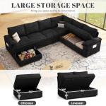 SUAWY 108 Inch Modular Sectional Sofa with Pull Out Bed, U Shaped 7 Seat Sectional Sleeper Sofa with Storage, Sectional Couches for Living Room,Cloud Modular Couch, Removable Sofa Cover, Black