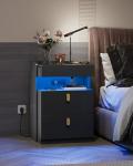 WLIVE Black LED Nighstand with Charging Station, Night Stand with Sliding Top and 2 Drawers, Modern Bedside Table End Tables with Hidden Space for Bedroom, Living Room, Black