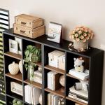 FOTOSOK 71'' Tall Bookshelf with 14 Cubes, 7 Tier Double Wide Wood Bookshelf with 6 Adjustable Shelves, 19.6" Narrow Bookcase DVD/CD Media Storage, Space Saving Display Shelf Cabinet, Black/Brown