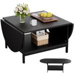 SAYGOER Black Coffee Table Modern Extended Coffee Tables with Storage for Living Room 2-Tier Unique Center Table with Two Folding Panel for Any Large or Small Space,Foldable, All Black
