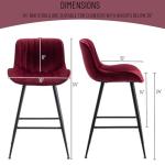 Whiterye Bar Stools Set of 2 - Burgundy Counter Height Bar Stools Velvet Fabric Upholstered Bar Stools 24 Inches Seat Height Barstools with Backs Bar Chairs for Kitchen Island (Burgundy).