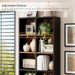 FOTOSOK 71'' Tall Bookshelf with 14 Cubes, 7 Tier Double Wide Wood Bookshelf with 6 Adjustable Shelves, 19.6" Narrow Bookcase DVD/CD Media Storage, Space Saving Display Shelf Cabinet, Black/Brown
